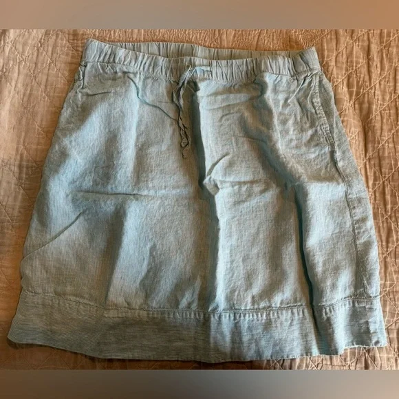 J.Jill Aqua/light blue & white Striped Love Linen Skirt-size-medium.Hole on side - Picture 1 of 13